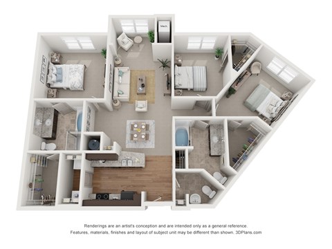 Floor plan for 3 beds, 2 baths, 1396 sqft